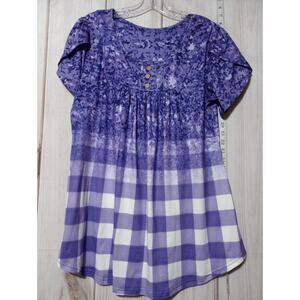 Purple Shirt Ladies Large Gingham‎ Plaid Short Sleeve
